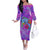 Personalized Dolphin Polynesia Off The Shoulder Long Sleeve Dress Hibiscus Tropical Wave - Purple Vibes