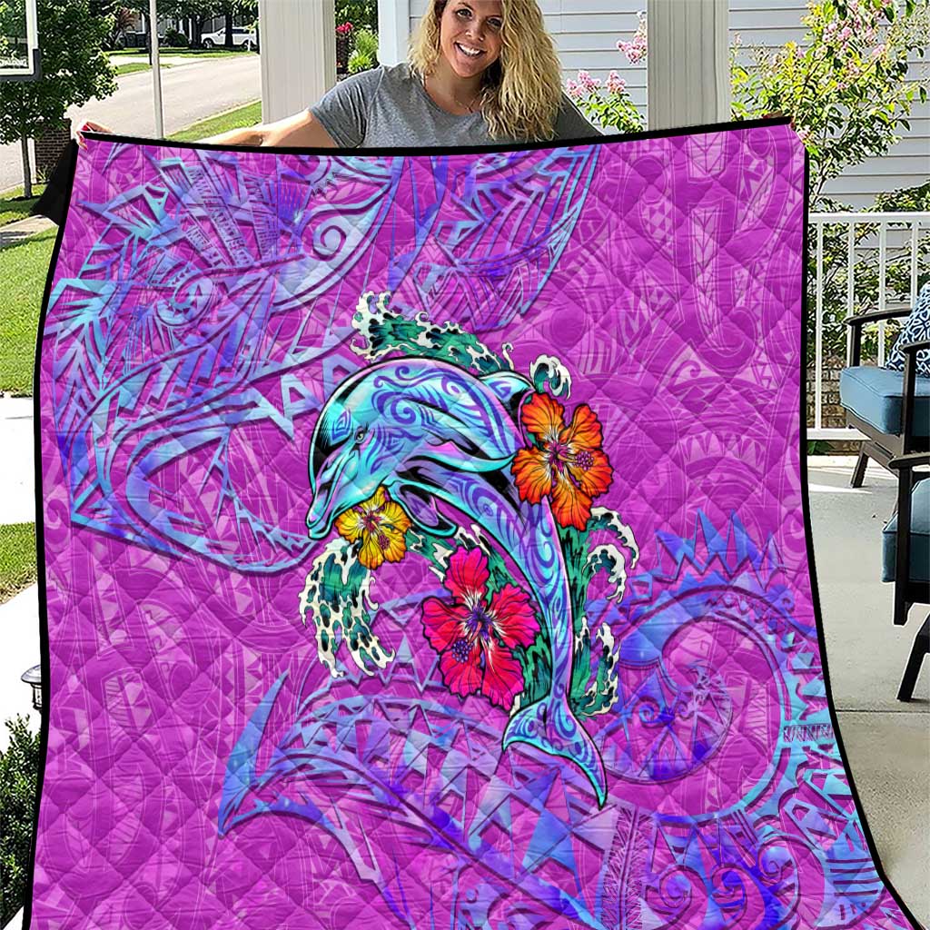 Dolphin Polynesia Quilt Hibiscus Tropical Wave - Purple Vibes