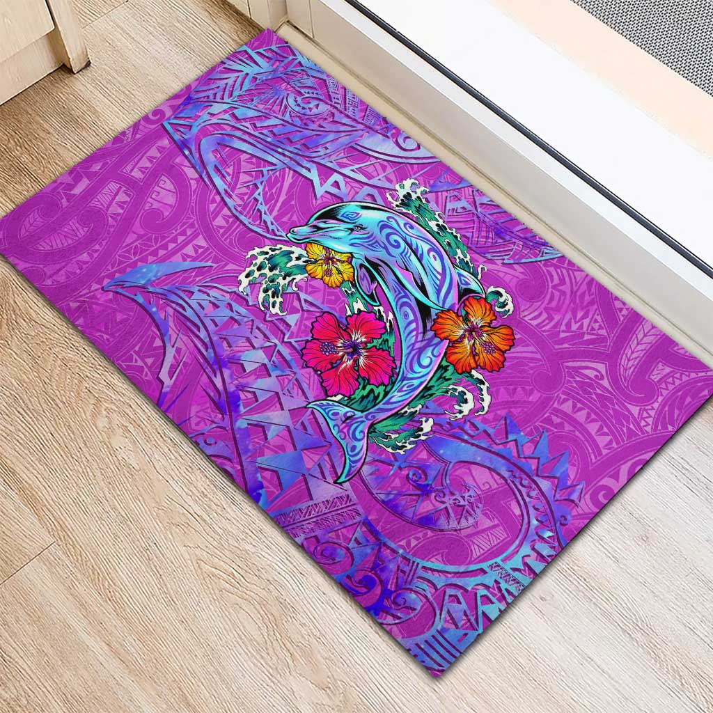 Dolphin Polynesia Rubber Doormat Hibiscus Tropical Wave - Purple Vibes