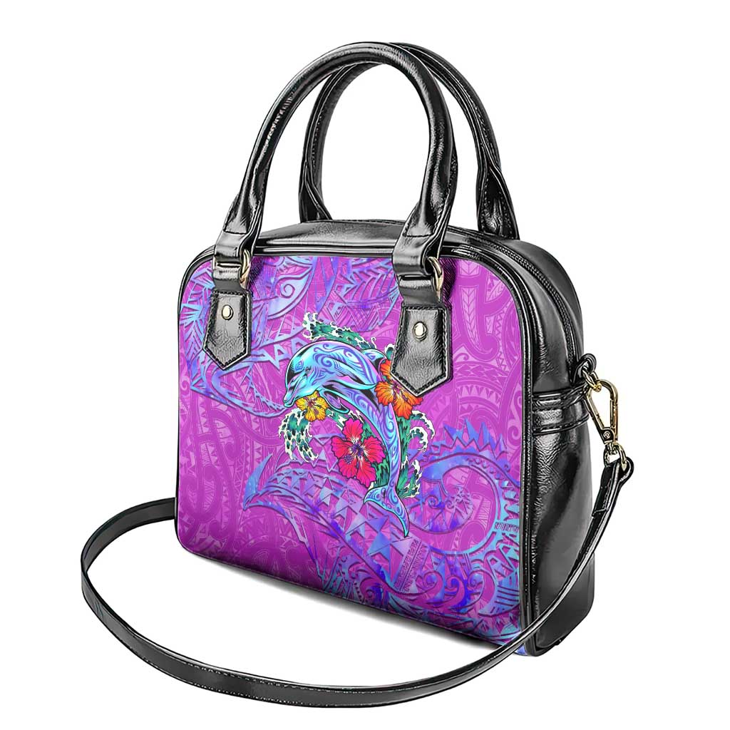 Dolphin Polynesia Shoulder Handbag Hibiscus Tropical Wave - Purple Vibes
