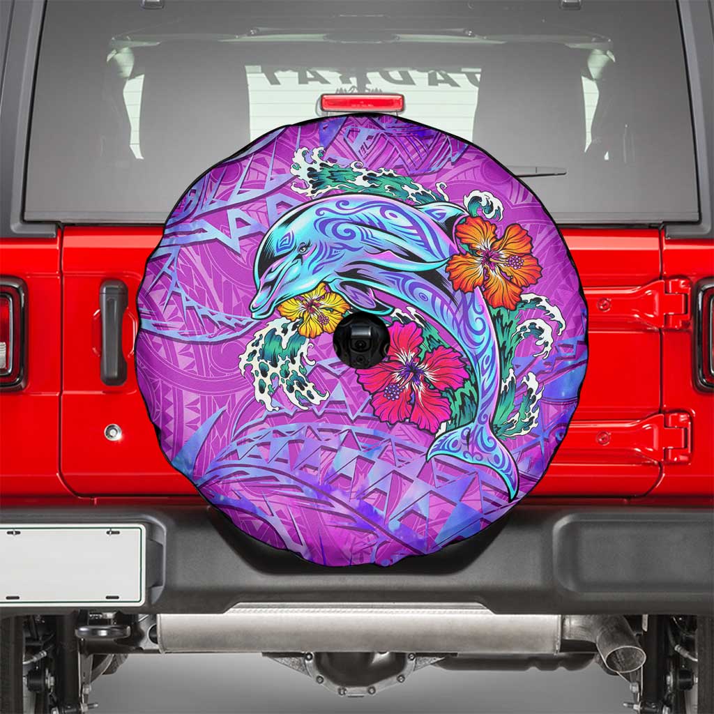 Dolphin Polynesia Spare Tire Cover Hibiscus Tropical Wave - Purple Vibes