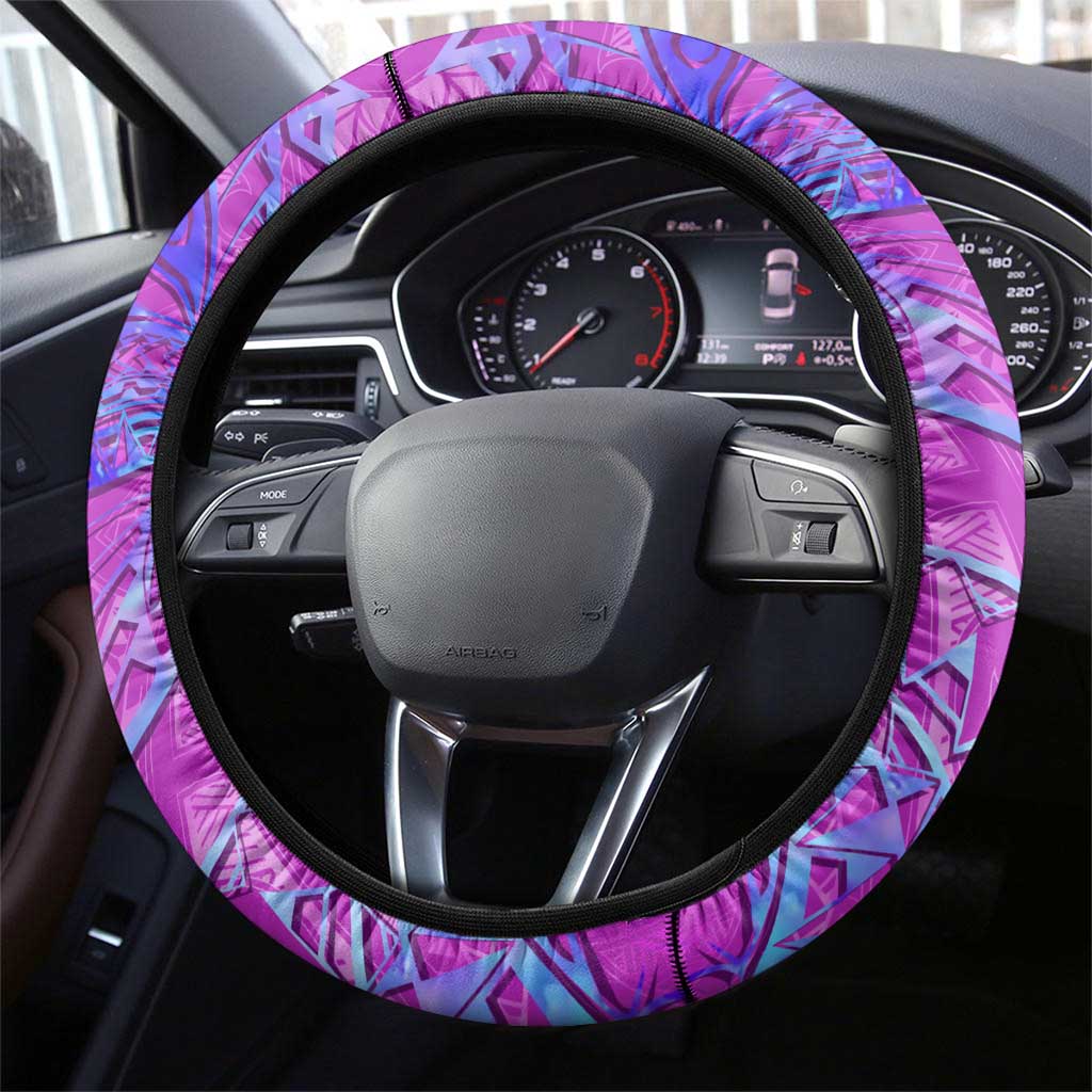 Dolphin Polynesia Steering Wheel Cover Hibiscus Tropical Wave - Purple Vibes