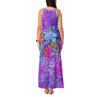Personalized Dolphin Polynesia Tank Maxi Dress Hibiscus Tropical Wave - Purple Vibes
