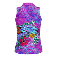 Dolphin Polynesia Women Sleeveless Polo Shirt Hibiscus Tropical Wave - Purple Vibes DT02 - Polynesian Pride