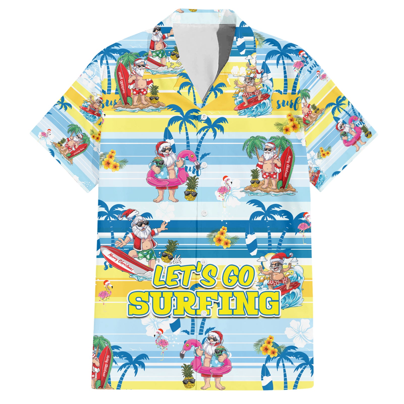 Surfing Christmas Hawaiian Shirt Tropical Santa Let's Go Surfing DT02 Art - Polynesian Pride