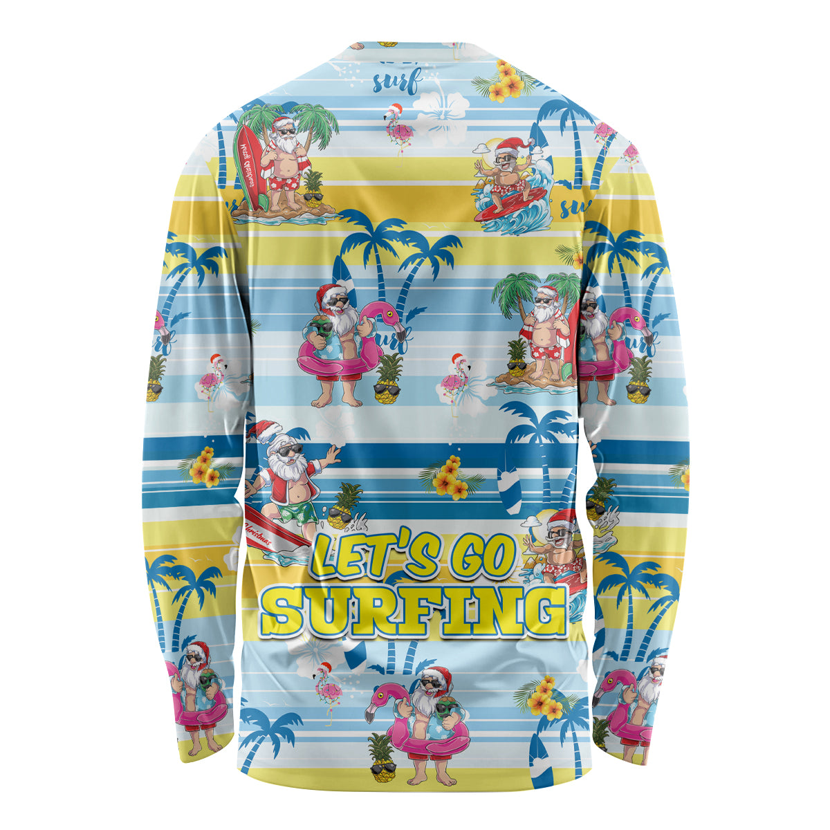 Surfing Christmas Long Sleeve Shirt Tropical Santa Let's Go Surfing DT02 - Polynesian Pride