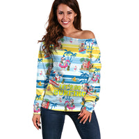 Surfing Christmas Off Shoulder Sweater Tropical Santa Let's Go Surfing DT02 Women Art - Polynesian Pride