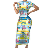 Surfing Christmas Short Sleeve Bodycon Dress Tropical Santa Let's Go Surfing DT02 Long Dress Art - Polynesian Pride