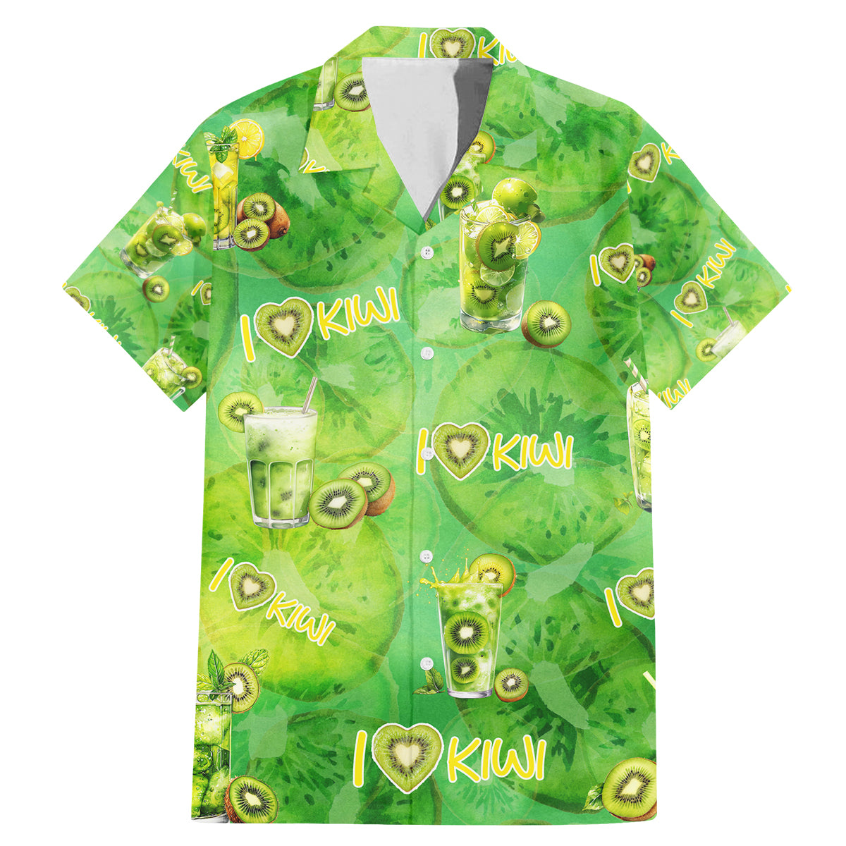 I Love Kiwi Family Matching Mermaid Dress and Hawaiian Shirt New Zealand Kiwi Fruit Summer Cocktail DT02 Dad's Shirt - Short Sleeve Green - Polynesian Pride