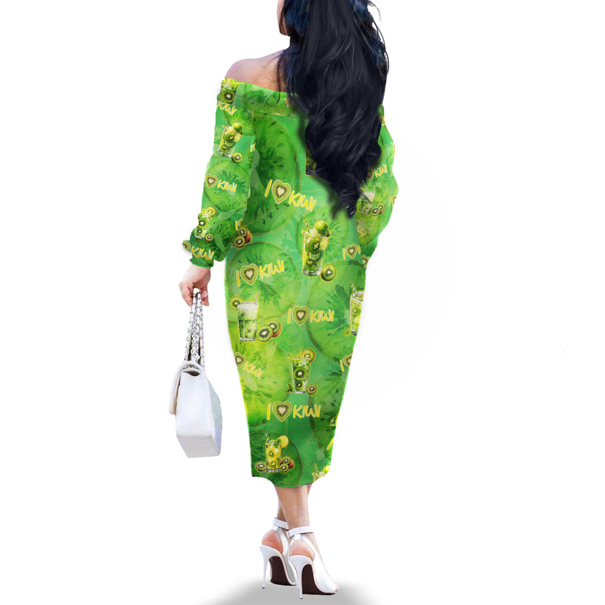 I Love Kiwi Family Matching Off The Shoulder Long Sleeve Dress and Hawaiian Shirt New Zealand Kiwi Fruit Summer Cocktail