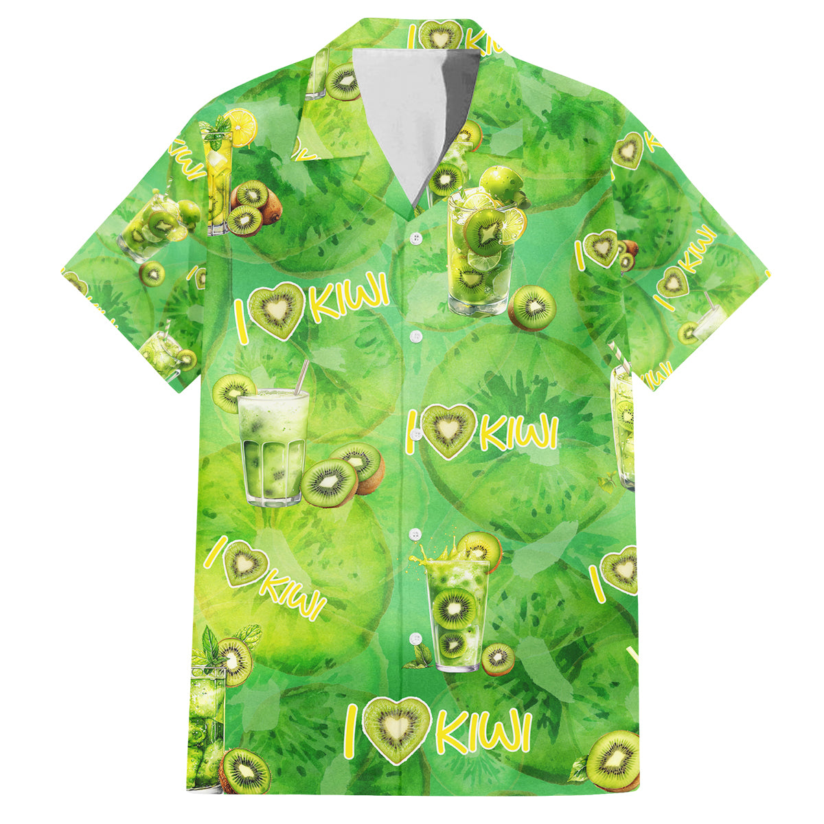 I Love Kiwi Family Matching Off Shoulder Maxi Dress and Hawaiian Shirt New Zealand Kiwi Fruit Summer Cocktail DT02 Dad's Shirt - Short Sleeve Green - Polynesian Pride