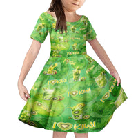 I Love Kiwi Family Matching Puletasi and Hawaiian Shirt New Zealand Kiwi Fruit Summer Cocktail DT02 Daughter's Dress Green - Polynesian Pride