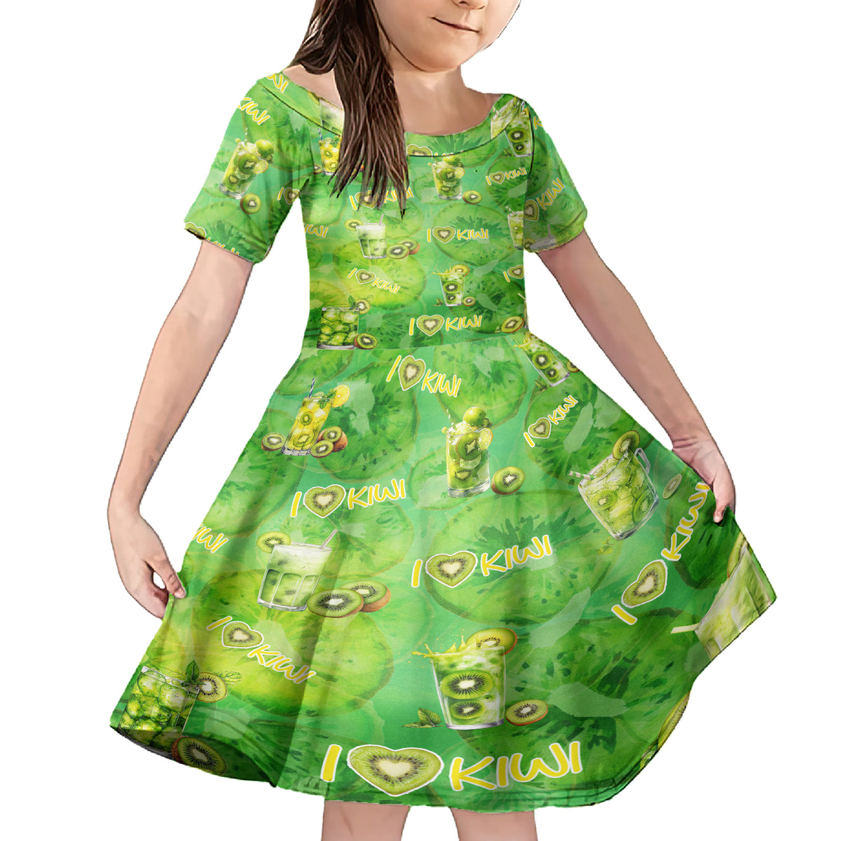 I Love Kiwi Family Matching Short Sleeve Bodycon Dress and Hawaiian Shirt New Zealand Kiwi Fruit Summer Cocktail DT02 Daughter's Dress Green - Polynesian Pride