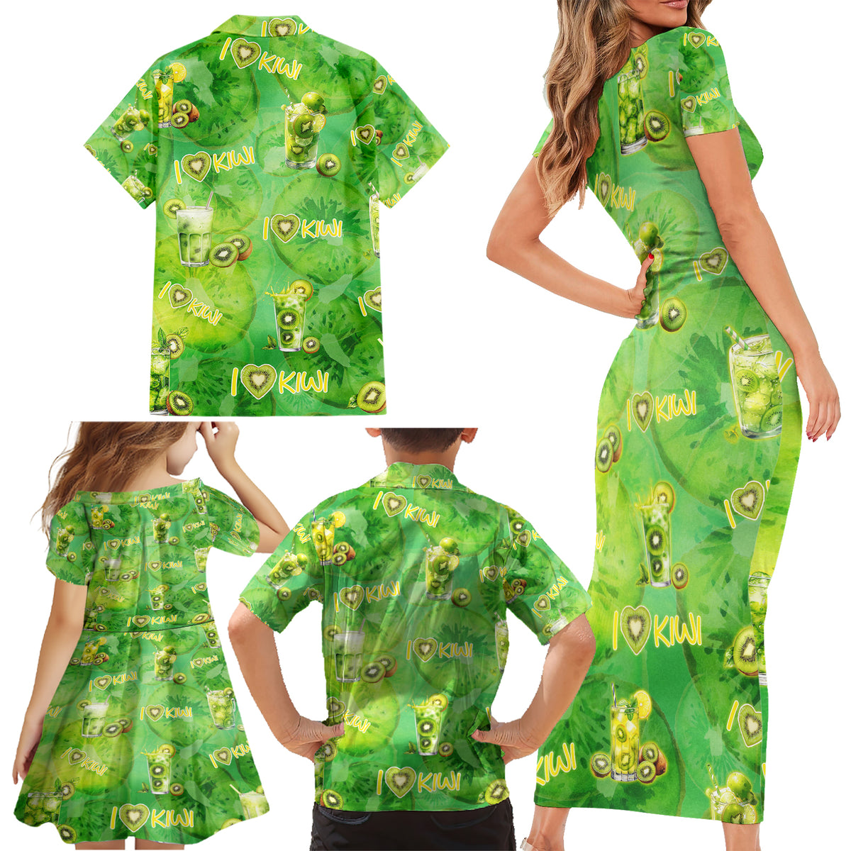 I Love Kiwi Family Matching Short Sleeve Bodycon Dress and Hawaiian Shirt New Zealand Kiwi Fruit Summer Cocktail DT02 - Polynesian Pride