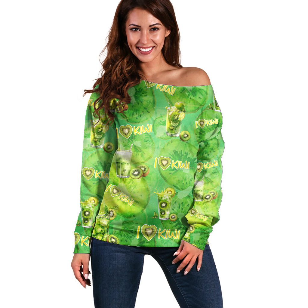 I Love Kiwi Off Shoulder Sweater New Zealand Kiwi Fruit Summer Cocktail