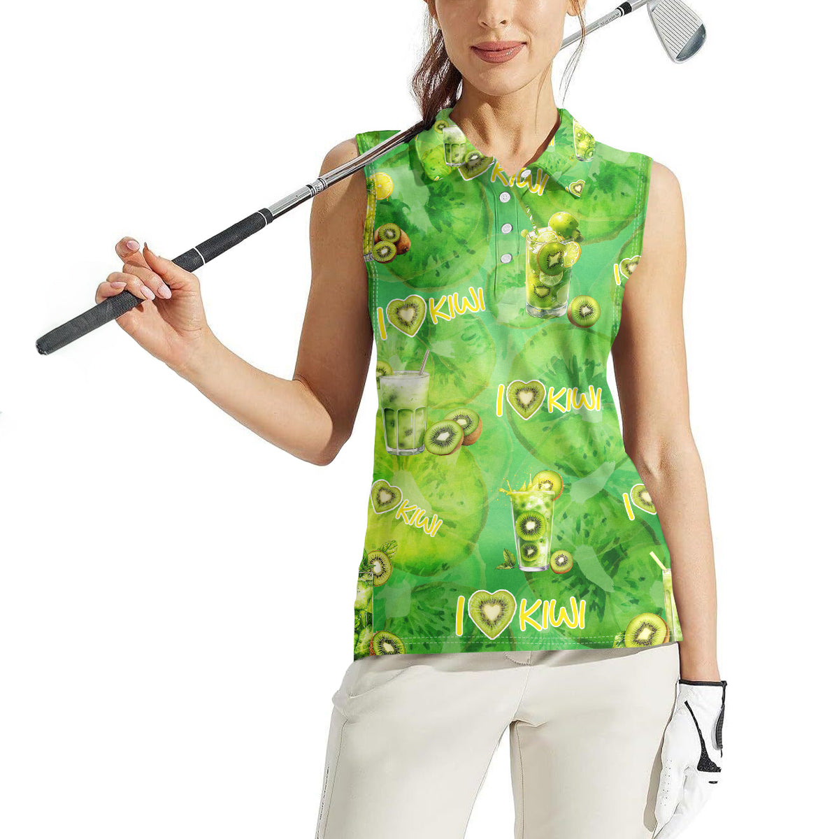 I Love Kiwi Women Sleeveless Polo Shirt New Zealand Kiwi Fruit Summer Cocktail
