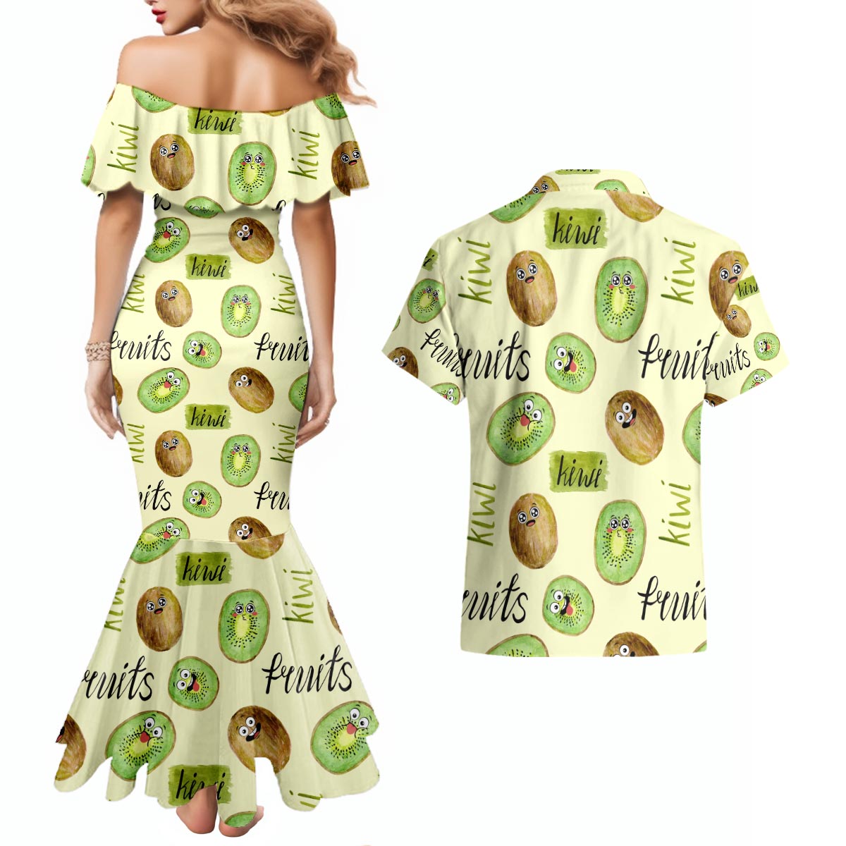 Kiwi Cute Humorous Couples Matching Mermaid Dress and Hawaiian Shirt New Zealand Fruit