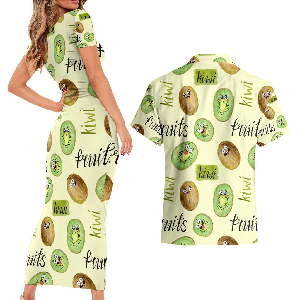 Kiwi Cute Humorous Couples Matching Short Sleeve Bodycon Dress and Hawaiian Shirt New Zealand Fruit