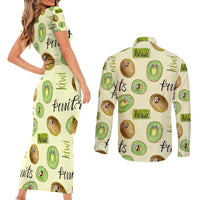 Kiwi Cute Humorous Couples Matching Short Sleeve Bodycon Dress and Long Sleeve Button Shirt New Zealand Fruit