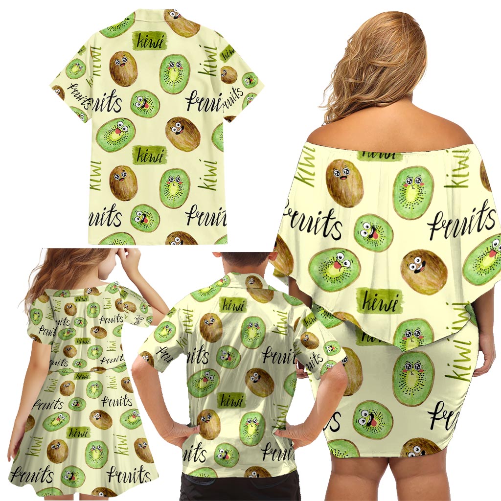 Kiwi Cute Humorous Family Matching Off Shoulder Short Dress and Hawaiian Shirt New Zealand Fruit