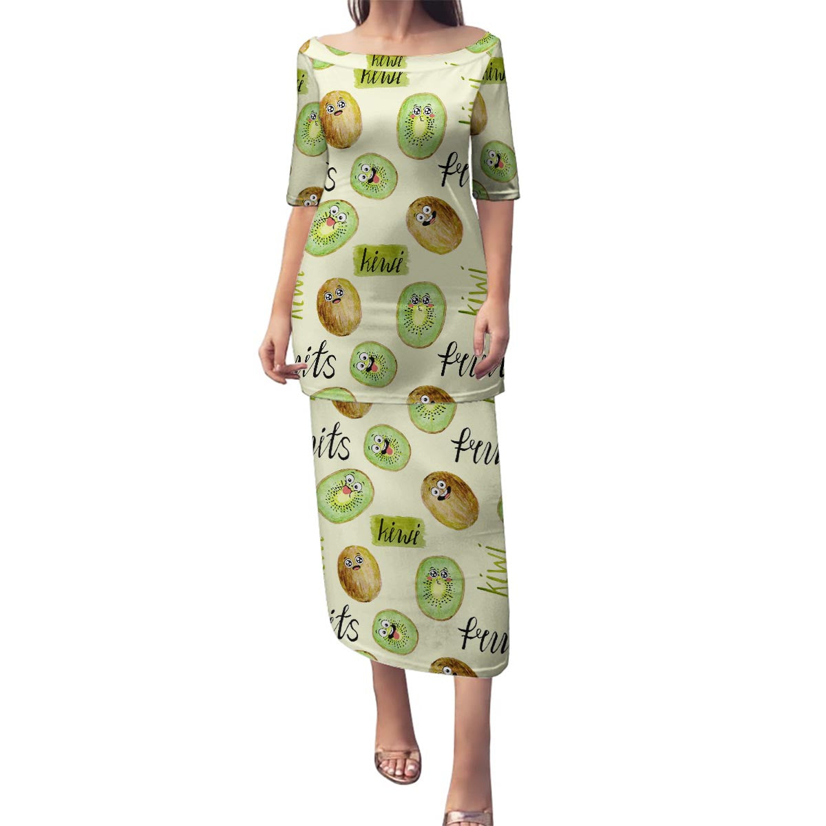 Kiwi Cute Humorous Family Matching Puletasi and Hawaiian Shirt New Zealand Fruit DT02 Mom's Dress Yellow - Polynesian Pride