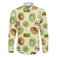 Kiwi Cute Humorous Family Matching Short Sleeve Bodycon Dress and Hawaiian Shirt New Zealand Fruit DT02 Dad's Shirt - Long Sleeve Yellow - Polynesian Pride