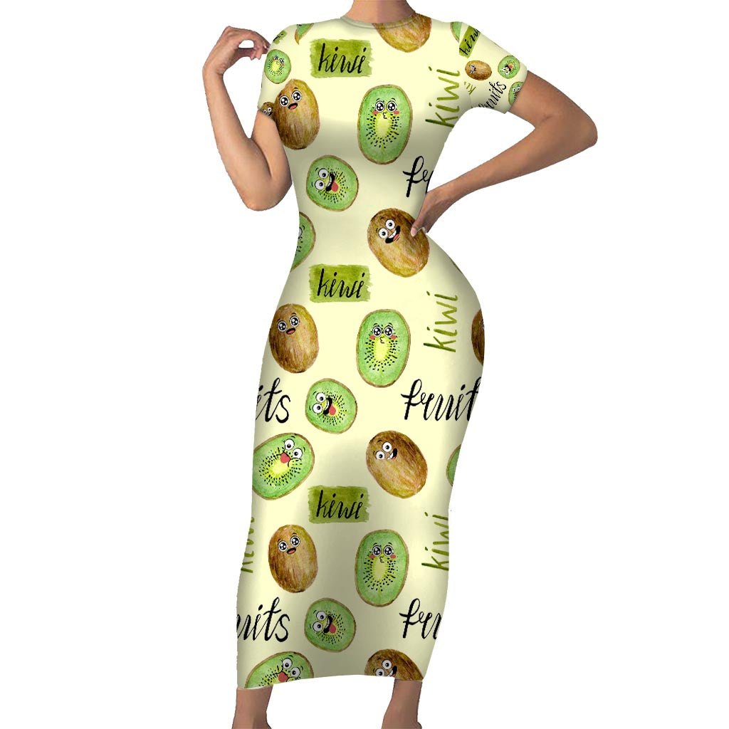 Kiwi Cute Humorous Family Matching Short Sleeve Bodycon Dress and Hawaiian Shirt New Zealand Fruit DT02 Mom's Dress Yellow - Polynesian Pride