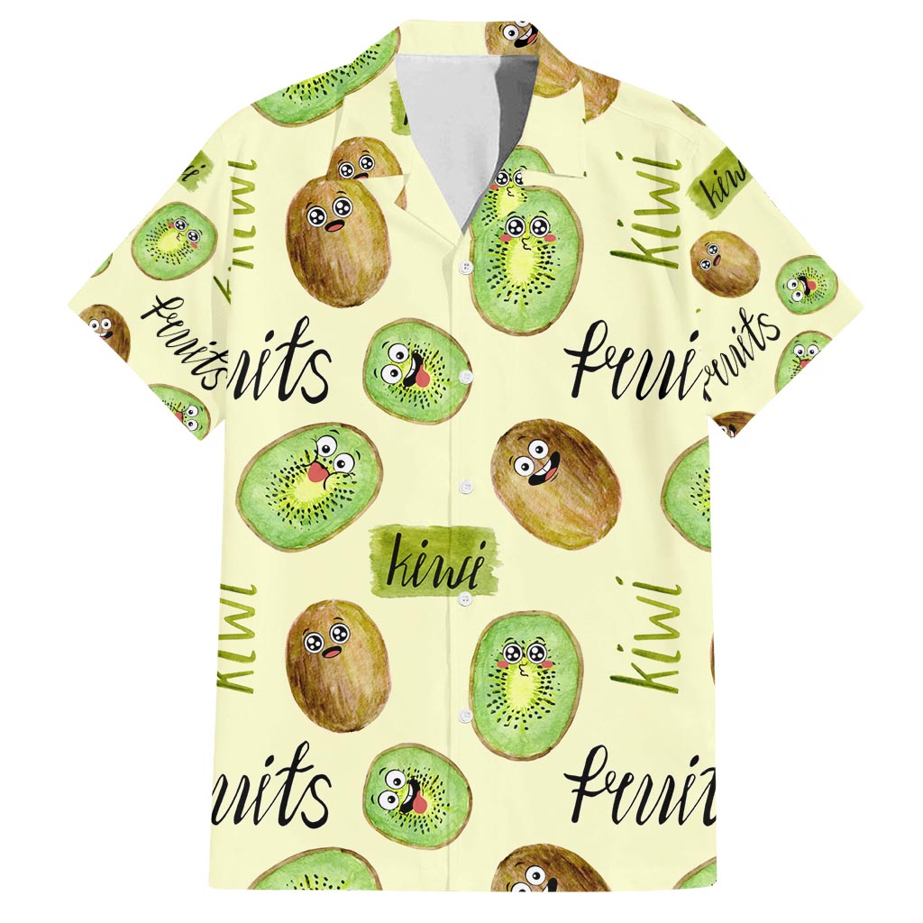 Kiwi Cute Humorous Family Matching Summer Maxi Dress and Hawaiian Shirt New Zealand Fruit DT02 Dad's Shirt - Short Sleeve Yellow - Polynesian Pride