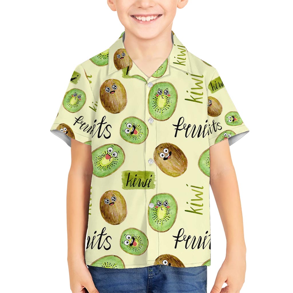Kiwi Cute Humorous Family Matching Summer Maxi Dress and Hawaiian Shirt New Zealand Fruit DT02 Son's Shirt Yellow - Polynesian Pride