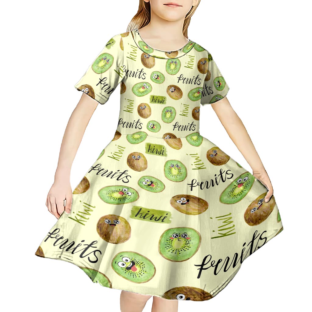 Kiwi Cute Humorous Kid Short Sleeve Dress New Zealand Fruit DT02 - Polynesian Pride