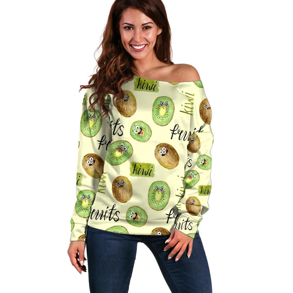 Kiwi Cute Humorous Off Shoulder Sweater New Zealand Fruit