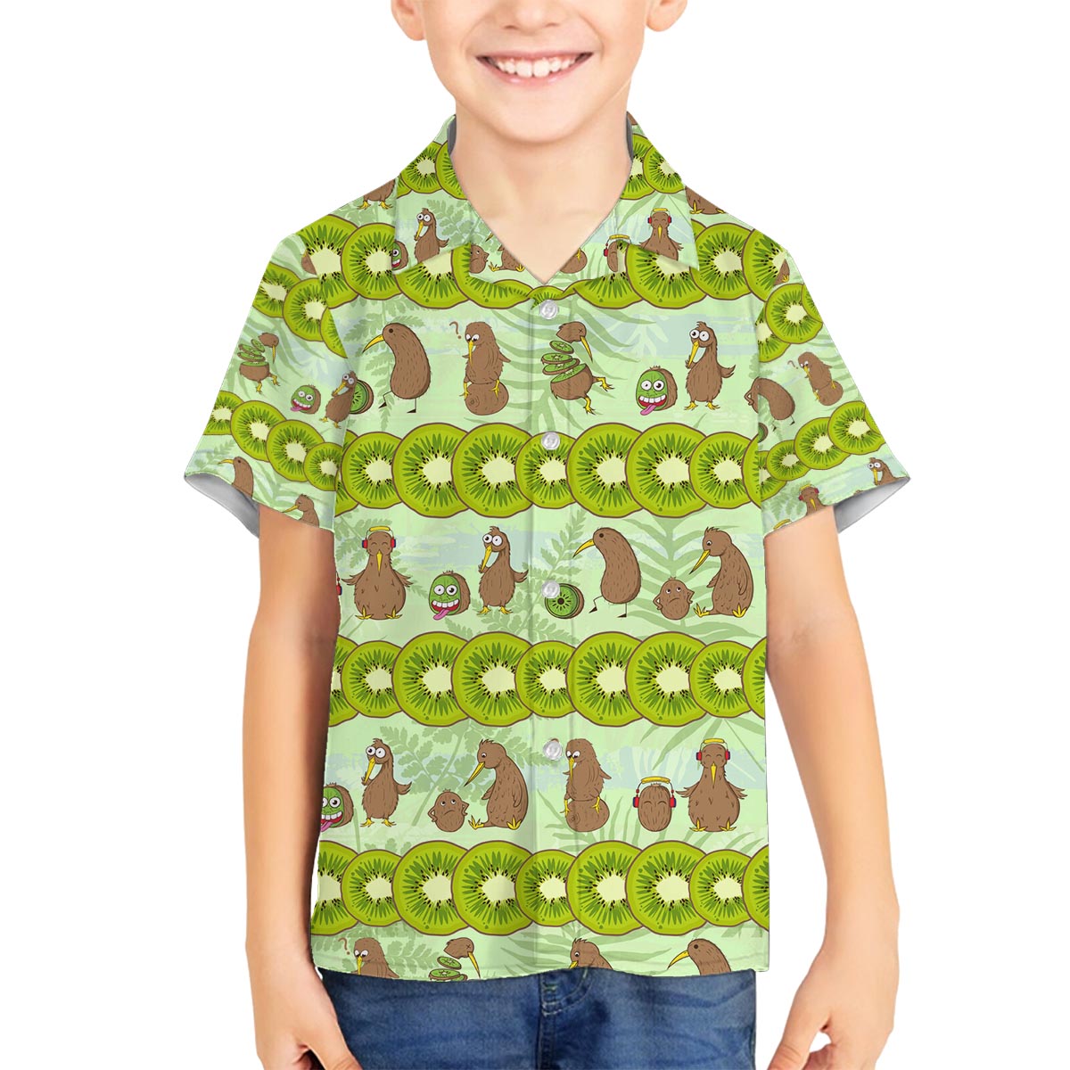 New Zealand Kiwi Fruit Witty Kiwi Bird Family Matching Off The Shoulder Long Sleeve Dress and Hawaiian Shirt