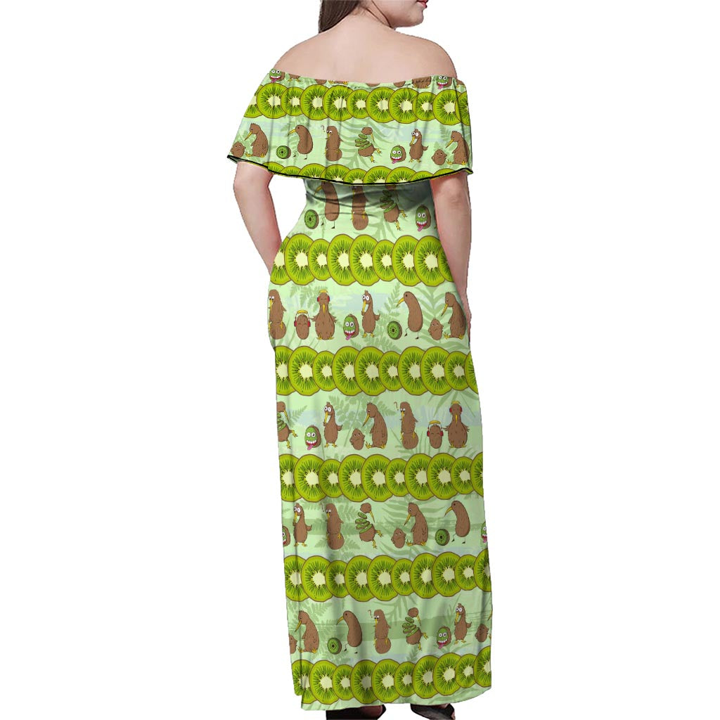 New Zealand Kiwi Fruit Witty Kiwi Bird Family Matching Off Shoulder Maxi Dress and Hawaiian Shirt