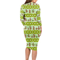 New Zealand Kiwi Fruit Witty Kiwi Bird Long Sleeve Bodycon Dress