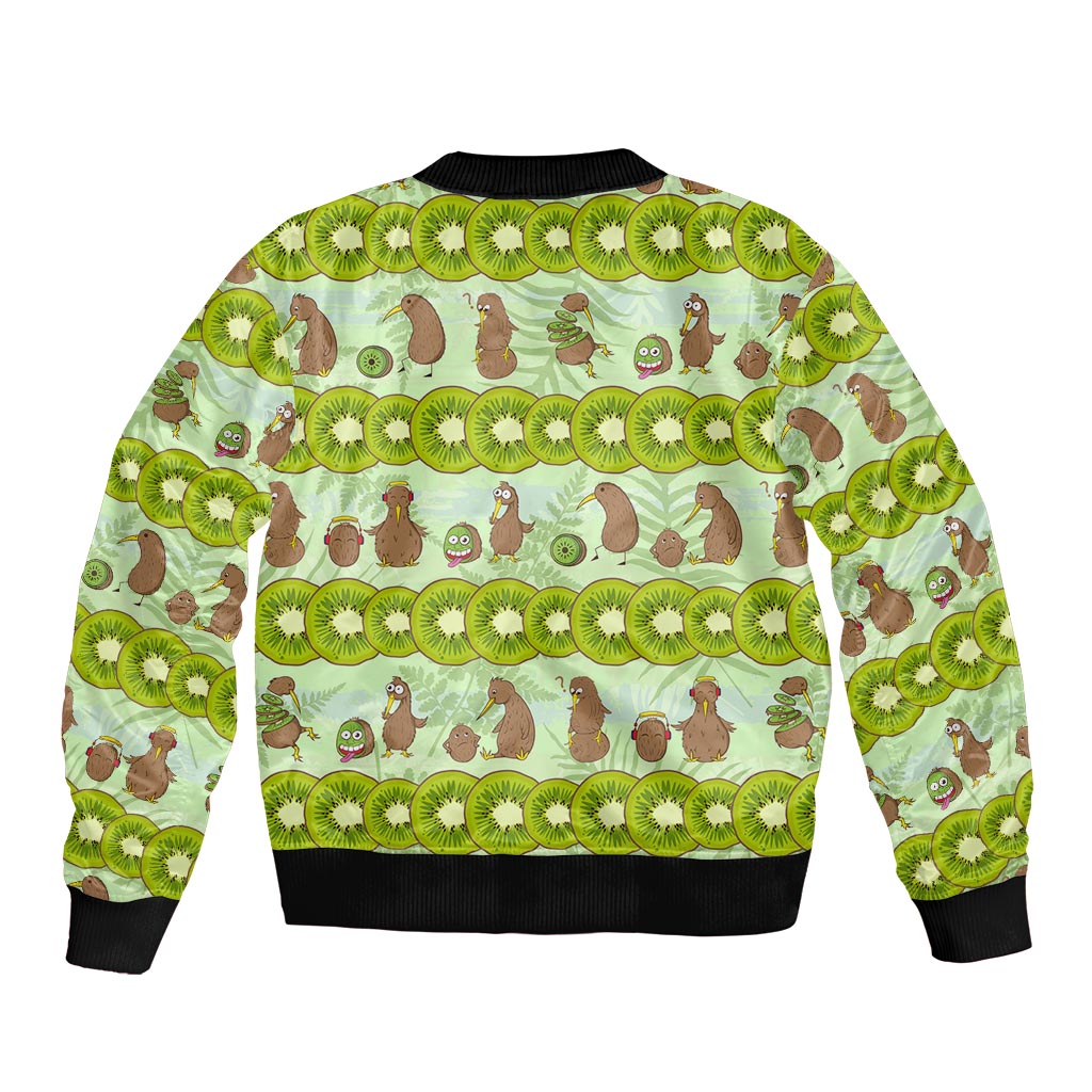 New Zealand Kiwi Fruit Witty Kiwi Bird Sleeve Zip Bomber Jacket