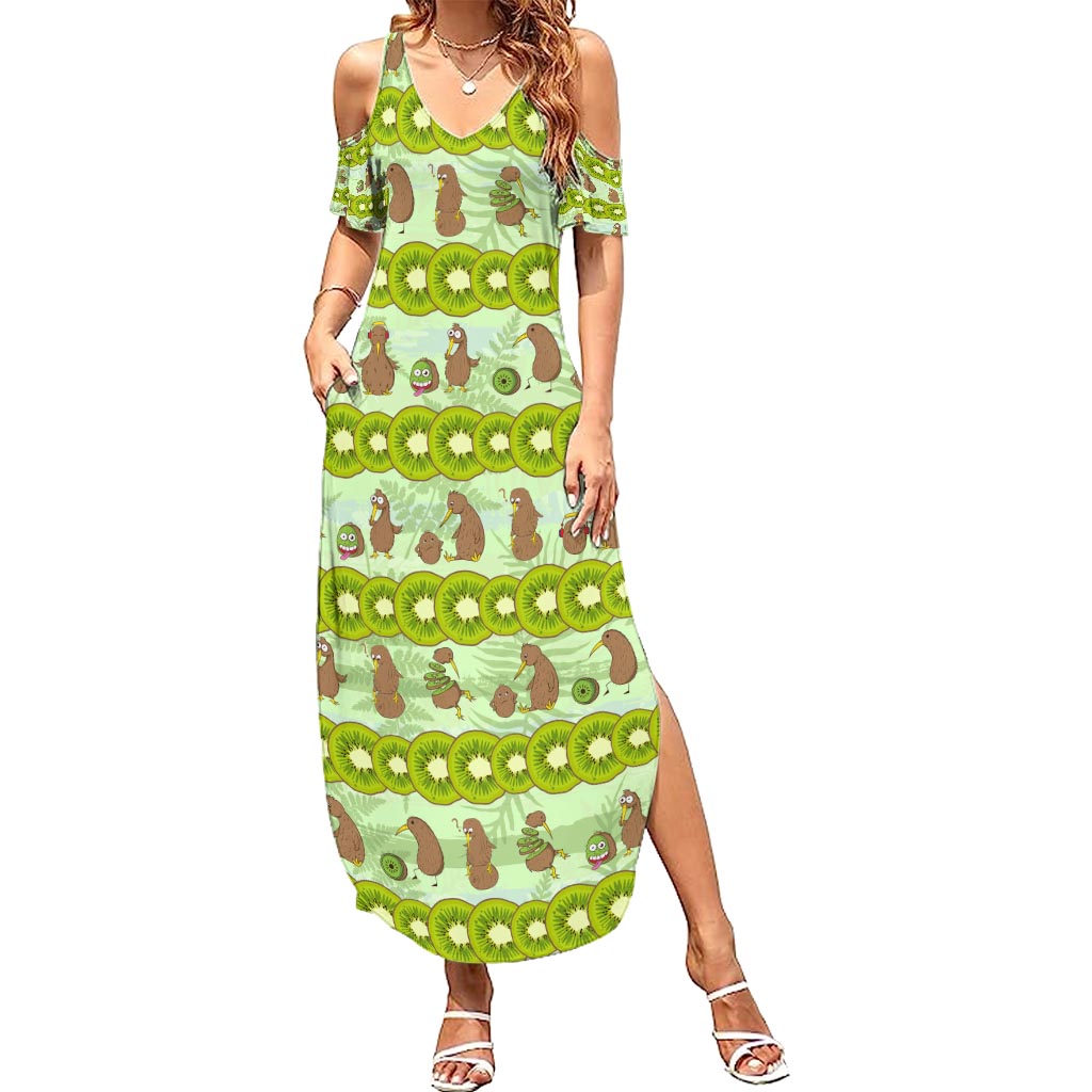 New Zealand Kiwi Fruit Witty Kiwi Bird Summer Maxi Dress