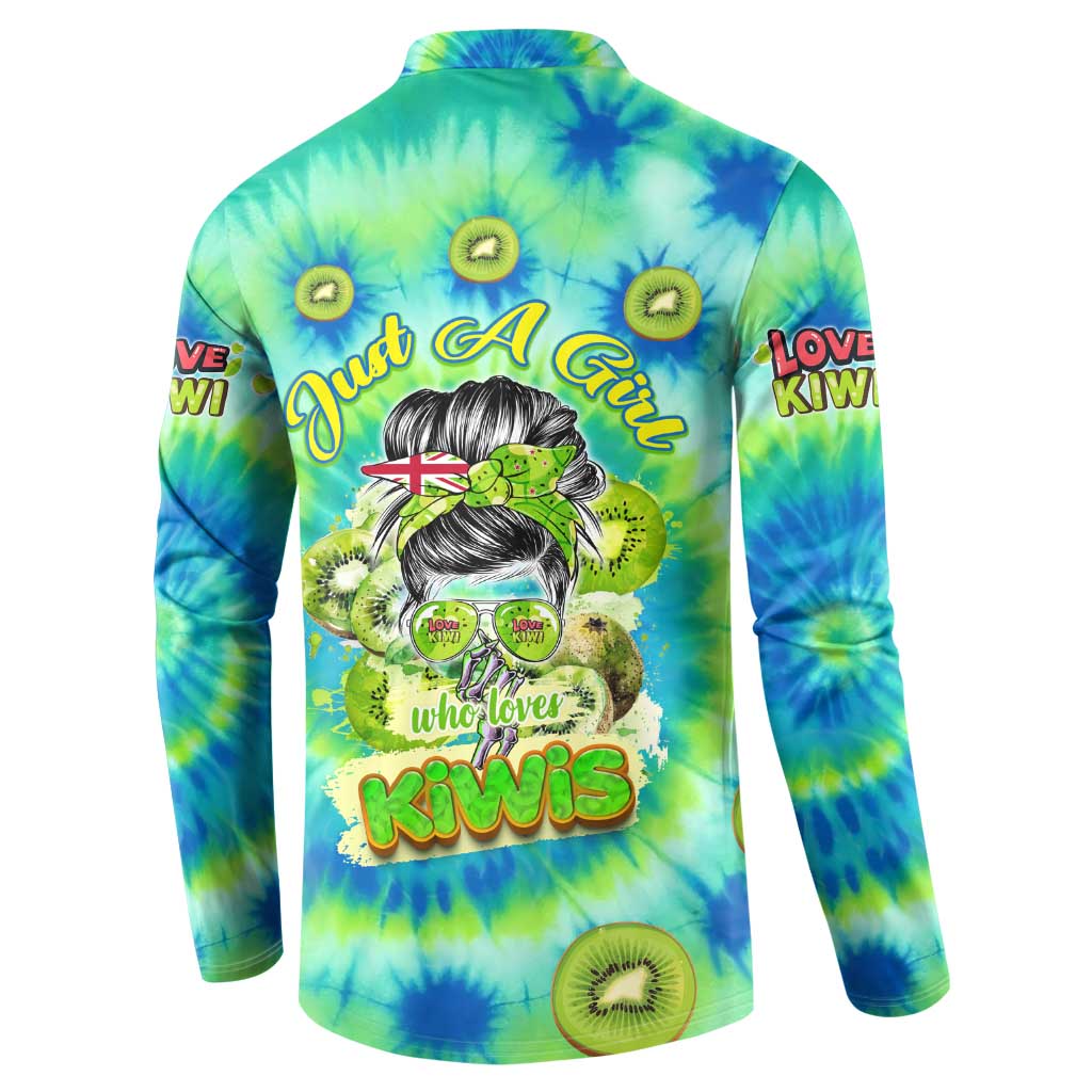 Just a Girl Who Loves Kiwis Button Sweatshirt New Zealand Tie Dye