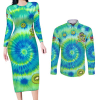 Just a Girl Who Loves Kiwis Couples Matching Long Sleeve Bodycon Dress and Long Sleeve Button Shirt New Zealand Tie Dye