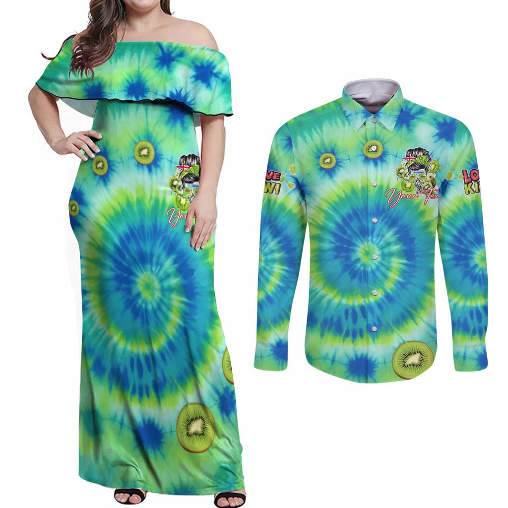 Just a Girl Who Loves Kiwis Couples Matching Off Shoulder Maxi Dress and Long Sleeve Button Shirt New Zealand Tie Dye