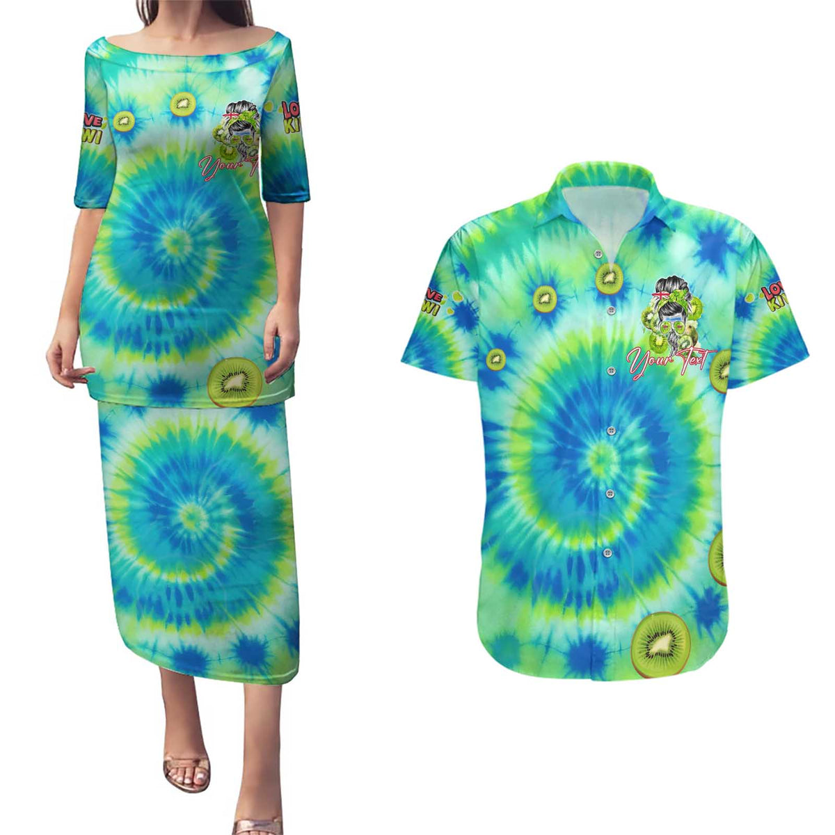 Just a Girl Who Loves Kiwis Couples Matching Puletasi and Hawaiian Shirt New Zealand Tie Dye