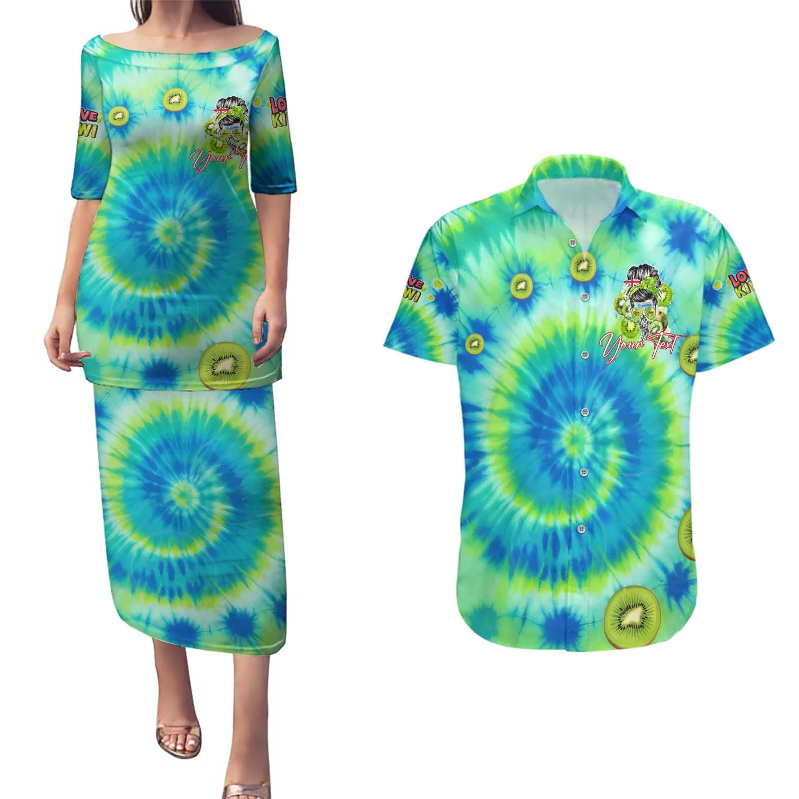 Just a Girl Who Loves Kiwis Couples Matching Puletasi and Hawaiian Shirt New Zealand Tie Dye