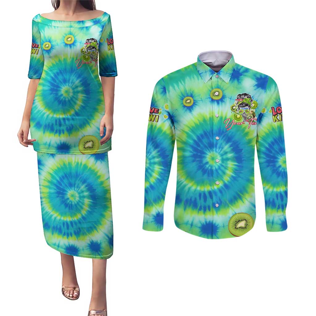 Just a Girl Who Loves Kiwis Couples Matching Puletasi and Long Sleeve Button Shirt New Zealand Tie Dye