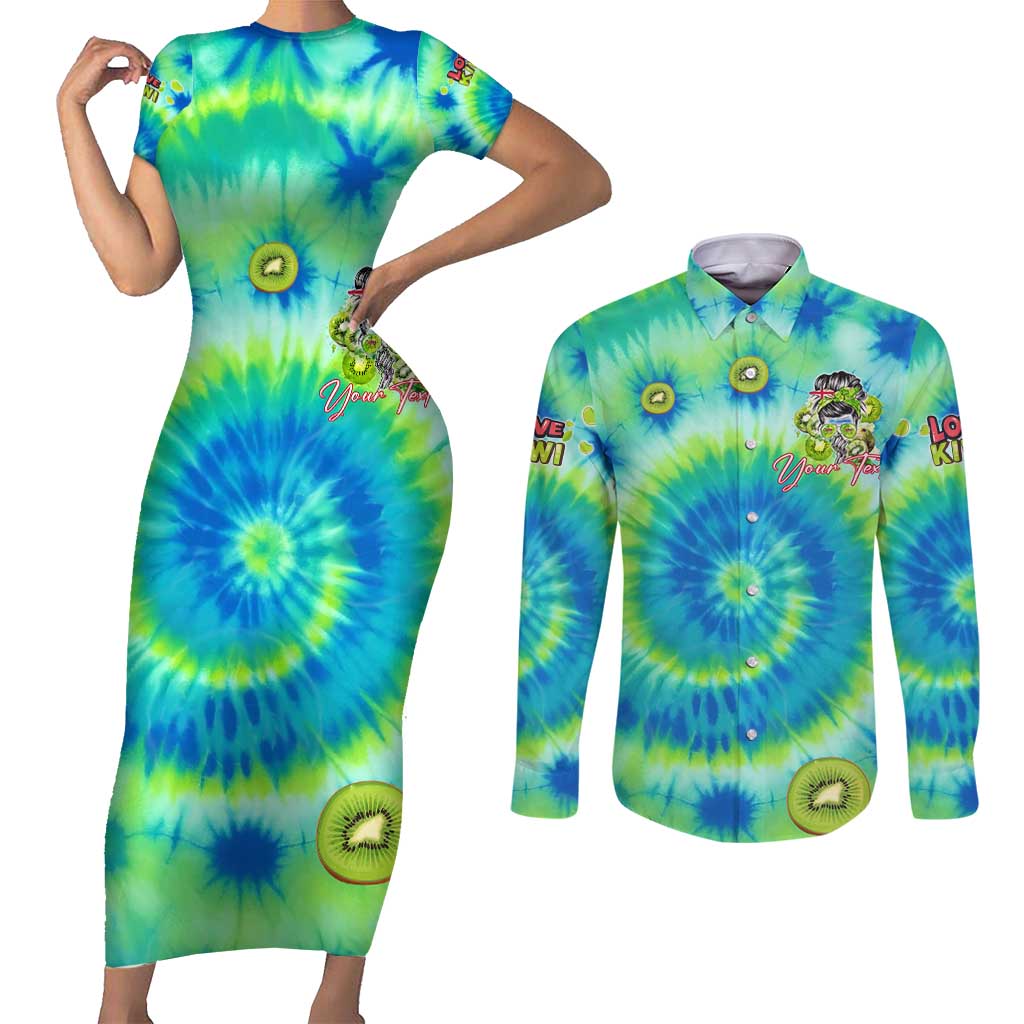 Just a Girl Who Loves Kiwis Couples Matching Short Sleeve Bodycon Dress and Long Sleeve Button Shirt New Zealand Tie Dye