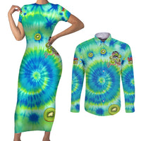 Just a Girl Who Loves Kiwis Couples Matching Short Sleeve Bodycon Dress and Long Sleeve Button Shirt New Zealand Tie Dye