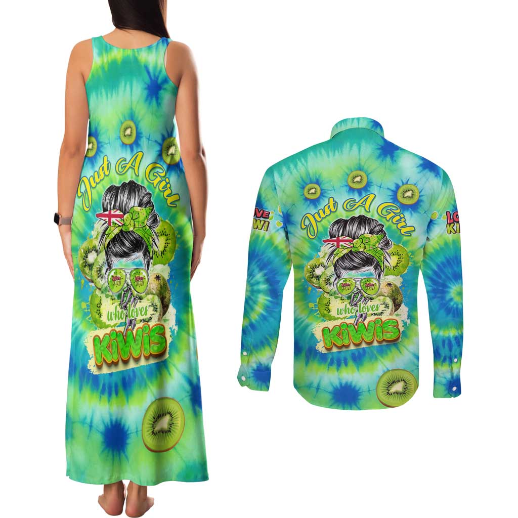 Just a Girl Who Loves Kiwis Couples Matching Tank Maxi Dress and Long Sleeve Button Shirt New Zealand Tie Dye