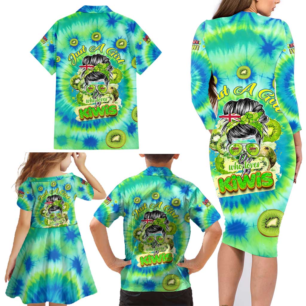 Just a Girl Who Loves Kiwis Family Matching Long Sleeve Bodycon Dress and Hawaiian Shirt New Zealand Tie Dye DT02 - Polynesian Pride