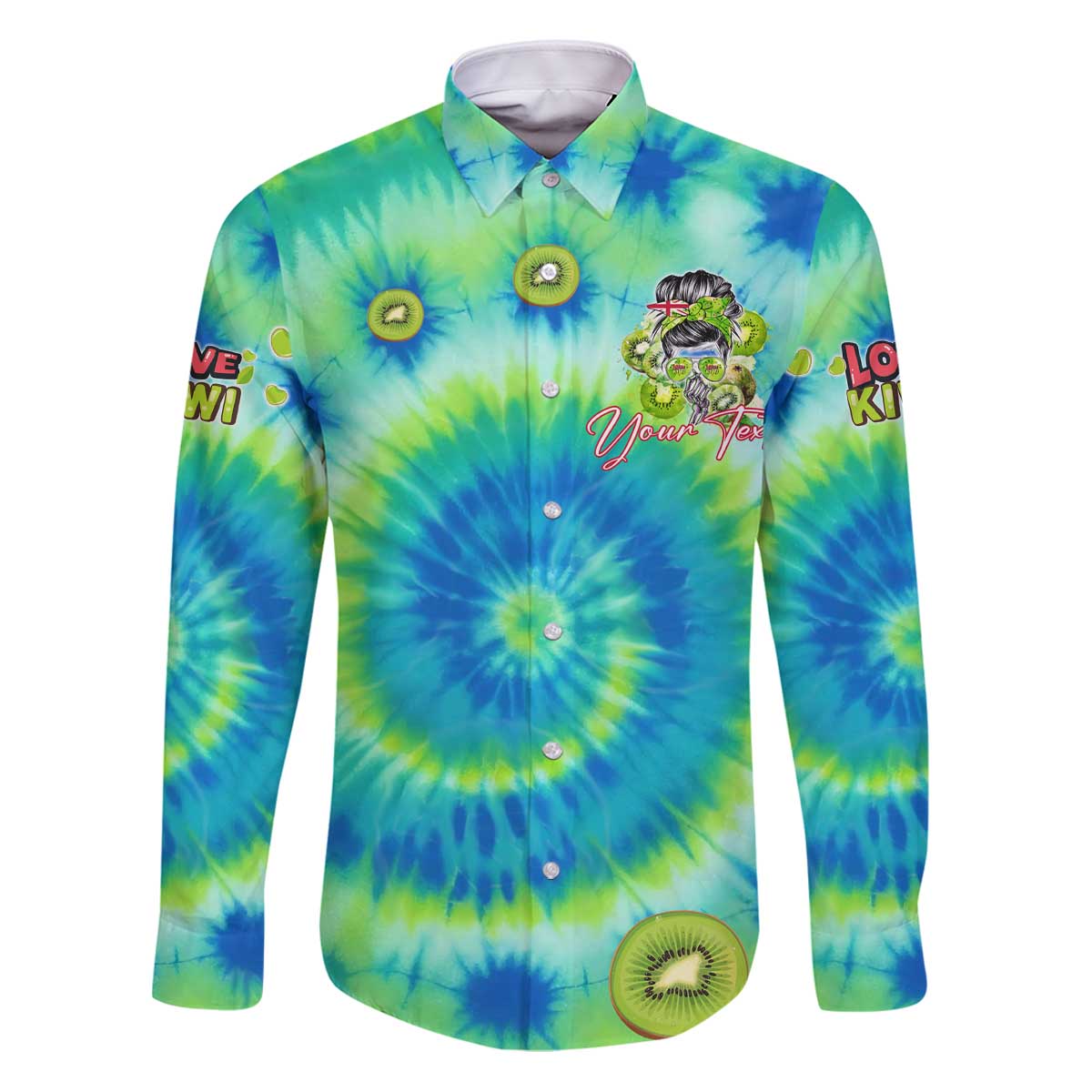 Just a Girl Who Loves Kiwis Family Matching Puletasi and Hawaiian Shirt New Zealand Tie Dye DT02 Dad's Shirt - Long Sleeve Green - Polynesian Pride