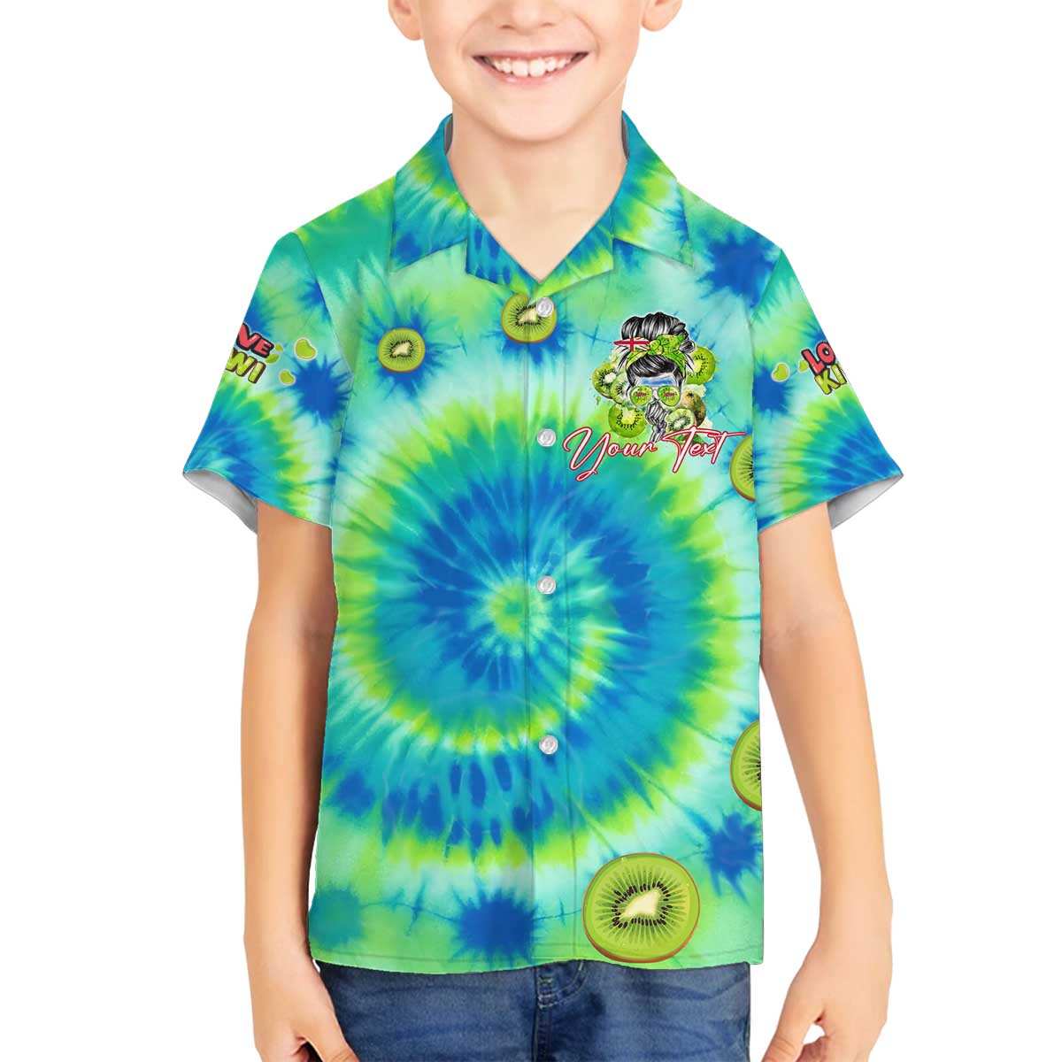 Just a Girl Who Loves Kiwis Family Matching Puletasi and Hawaiian Shirt New Zealand Tie Dye DT02 Son's Shirt Green - Polynesian Pride