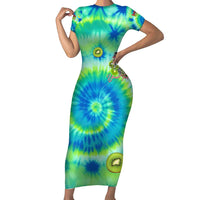 Just a Girl Who Loves Kiwis Family Matching Short Sleeve Bodycon Dress and Hawaiian Shirt New Zealand Tie Dye DT02 Mom's Dress Green - Polynesian Pride