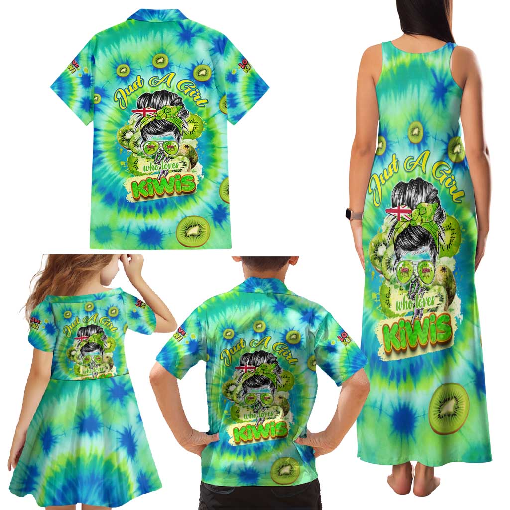 Just a Girl Who Loves Kiwis Family Matching Tank Maxi Dress and Hawaiian Shirt New Zealand Tie Dye